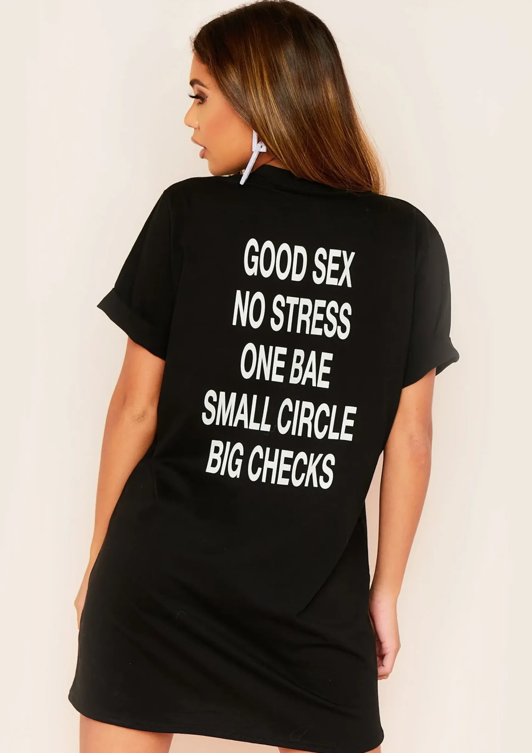 Hot Sara Black No Stress Graphic Slogan T-Shirt Dress Women Dresses