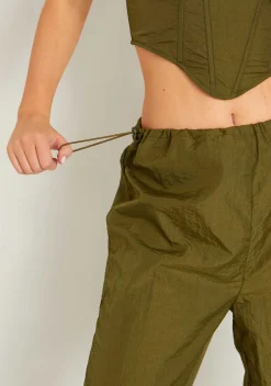 Sale Sara Khaki Ruched Cargo Trousers With Toggle Women Trousers