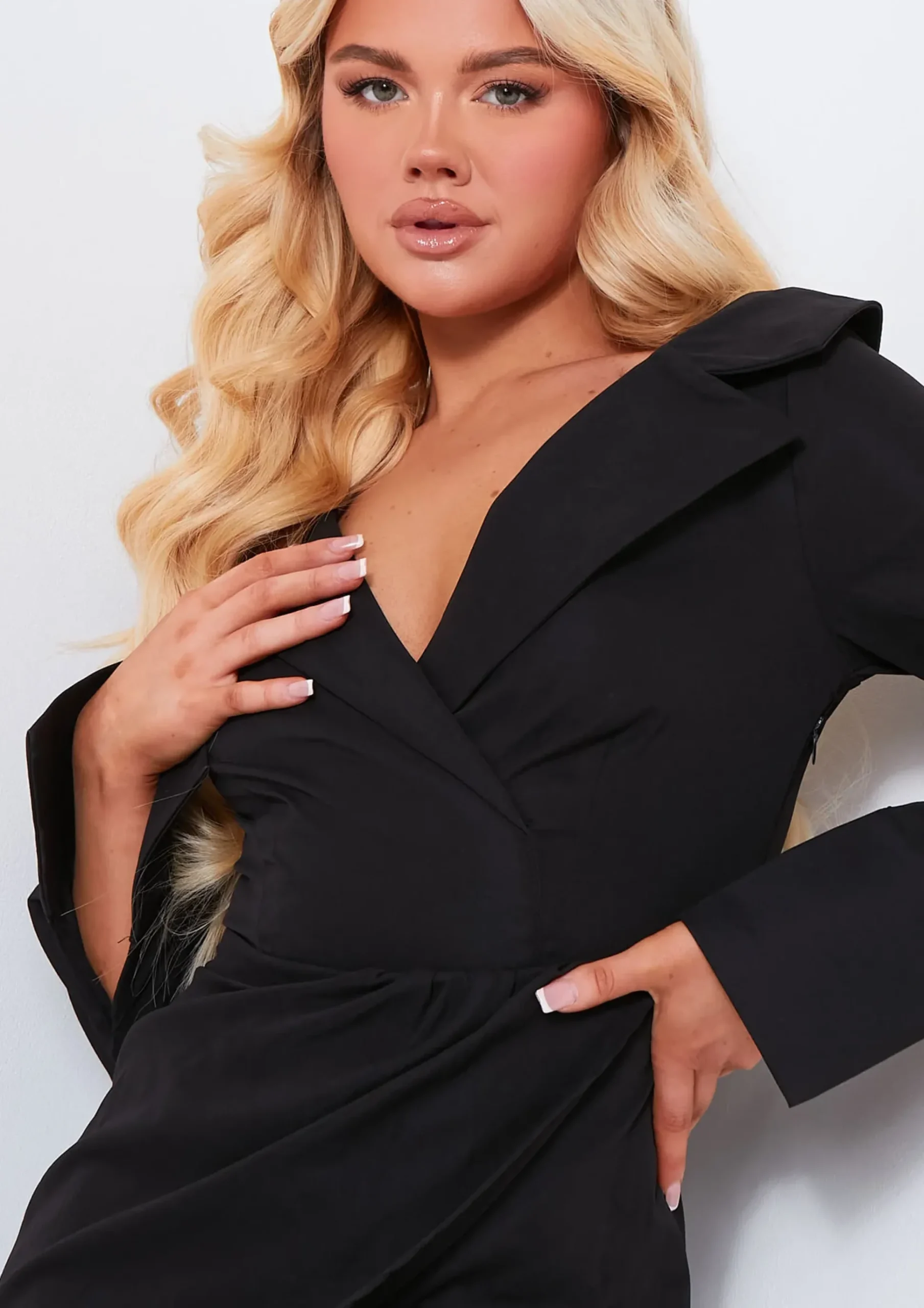 Shop Sarai Black Plunge Wrap Around Blazer Dress Women Dresses