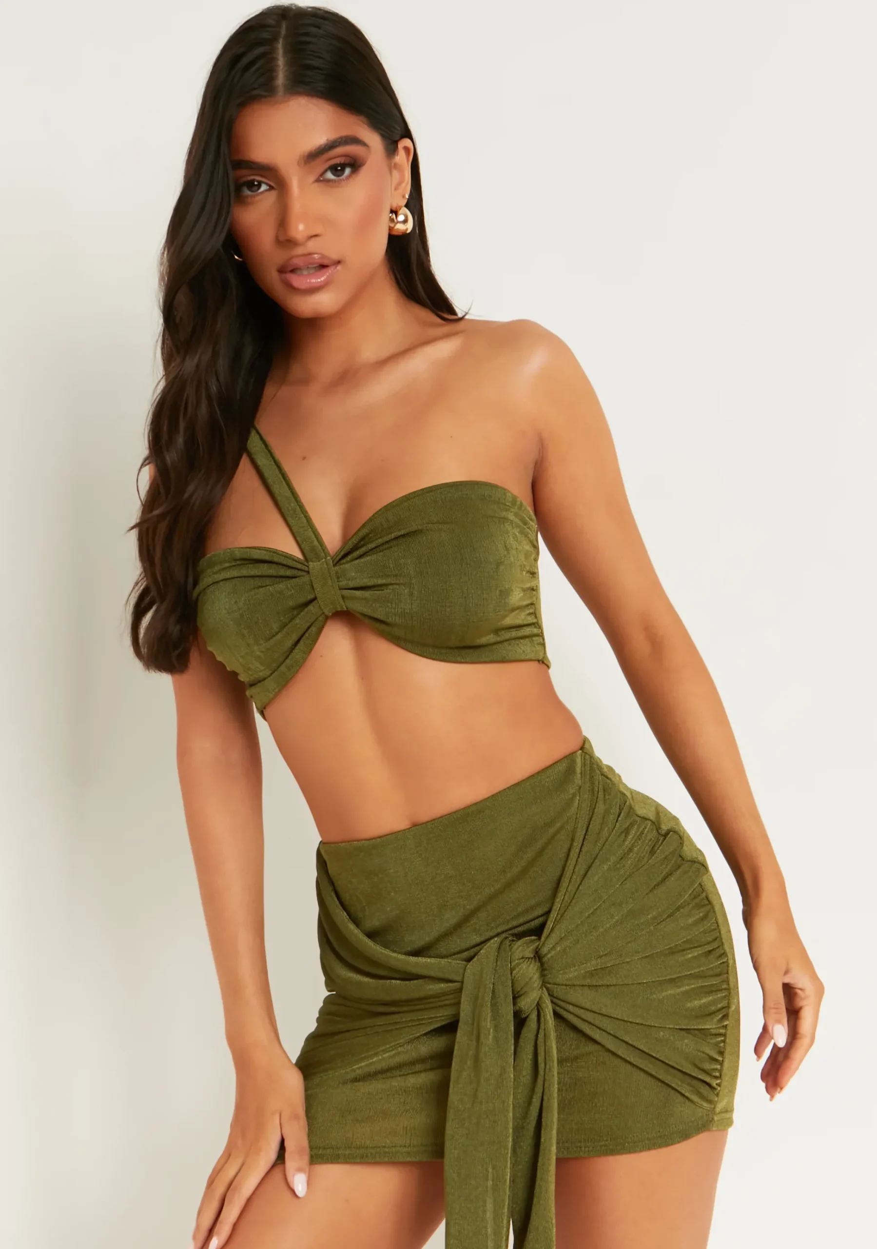 Sarai Olive Knot Detail Mini Skirt^Missy Empire Fashion