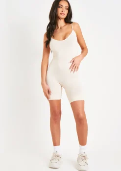 Flash Sale Sariah Cream Ribbed Seamless Strappy Unitard Women Seamless & Shapewear