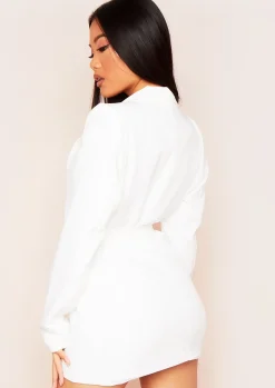 Saria White Belted Blazer^Missy Empire New