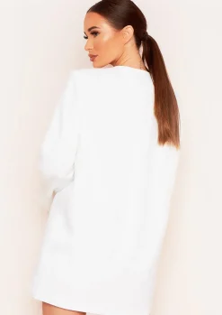Sasha White Plunge Collarless Longline Oversized Blazer^Missy Empire Cheap