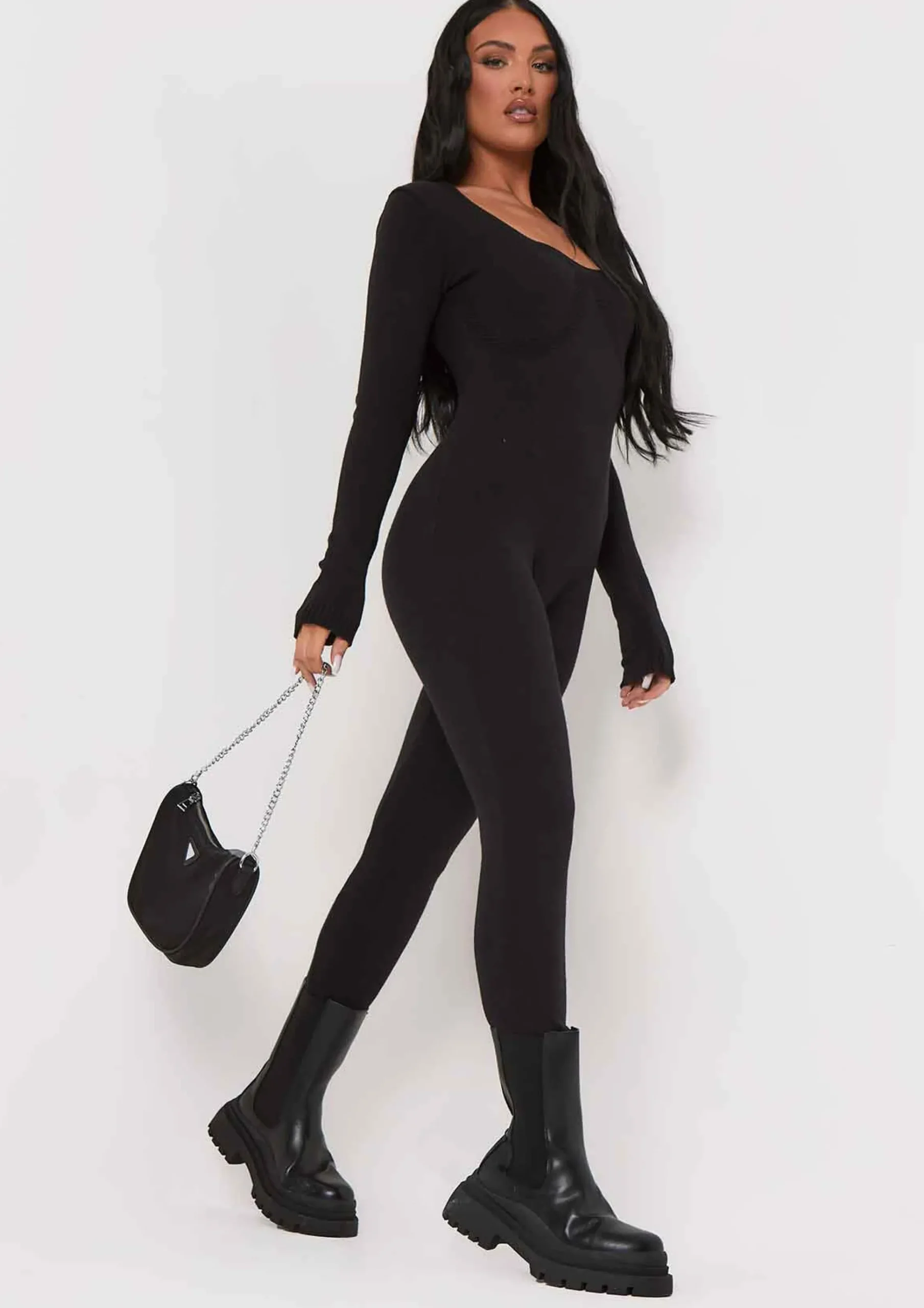 Online Savannah Black Knitted Long Sleeve Jumpsuit Women Loungewear