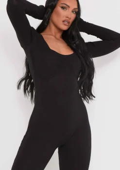 Online Savannah Black Knitted Long Sleeve Jumpsuit Women Loungewear