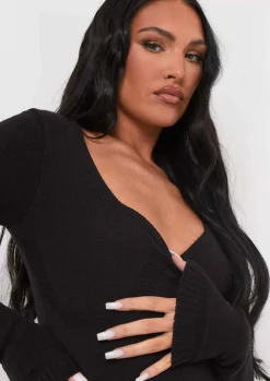 Online Savannah Black Knitted Long Sleeve Jumpsuit Women Loungewear