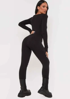 Online Savannah Black Knitted Long Sleeve Jumpsuit Women Loungewear