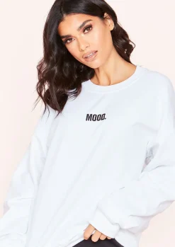 Scarlet White Mood Slogan Oversized Sweatshirt^Missy Empire Best Sale