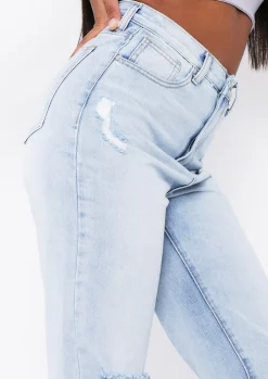 Seera Denim Light Wash Knee Slit Jeans^Missy Empire Sale
