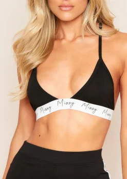 Selma Black Missy Branded Triangle Cross Strap Strappy Bralet^Missy Empire Fashion