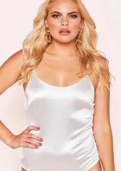 Senita White Satin Bodysuit^Missy Empire Fashion
