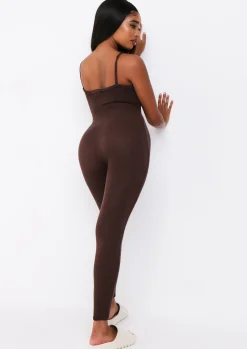 Best Sale Serena Chocolate Knitted Strappy Jumpsuit Women Loungewear