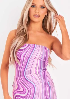 Outlet Serena Purple Print Bandeau Mini Dress With Split Women Dresses