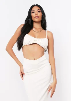 Shahena Cream Ruched Strappy Bralet Crop Top^Missy Empire Flash Sale