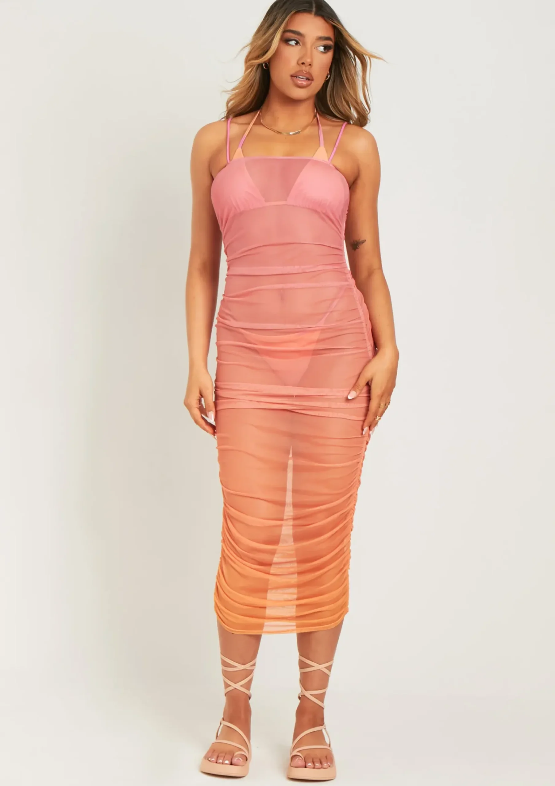Best Sale Sharon Pink Ombre Print Mesh Midaxi Dress Women Dresses