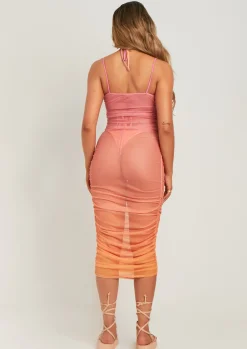 Best Sale Sharon Pink Ombre Print Mesh Midaxi Dress Women Dresses