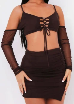 Sharpay Chocolate Lace Up Mesh Crop Top^Missy Empire Discount