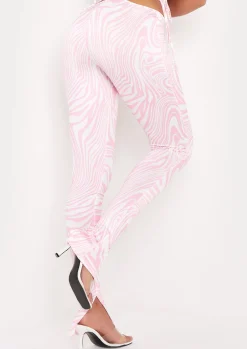 Clearance Shea Pink Zebra Print Tie Waist Split Hem Trouser Women Trousers