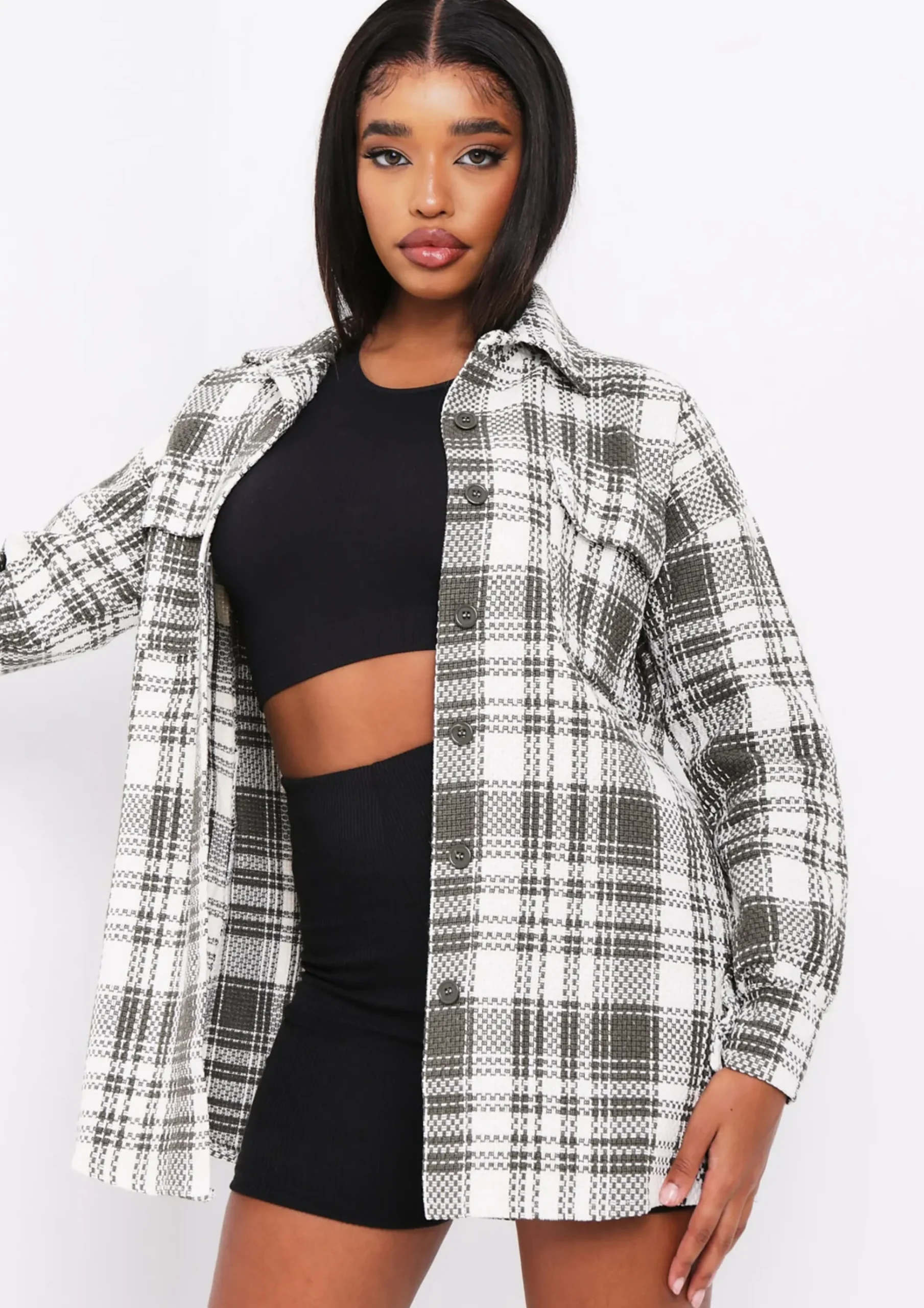 Shelby Green Checked Shacket^Missy Empire Discount
