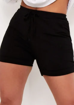 Best Sale Shyla Black Cuffed Jersey Casual Shorts Women Shorts