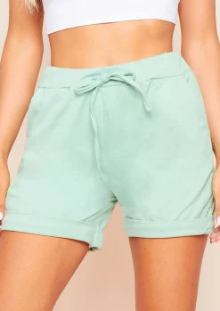 Sale Shyla Green Cuffed Jersey Casual Shorts Women Shorts