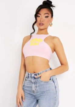 Sian Pink Dump Him Slogan Racer Crop Top^Missy Empire Clearance