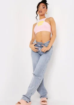 Sian Pink Dump Him Slogan Racer Crop Top^Missy Empire Clearance