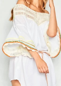 Discount Sienna White Wool Bardot Kaftan Women Dresses