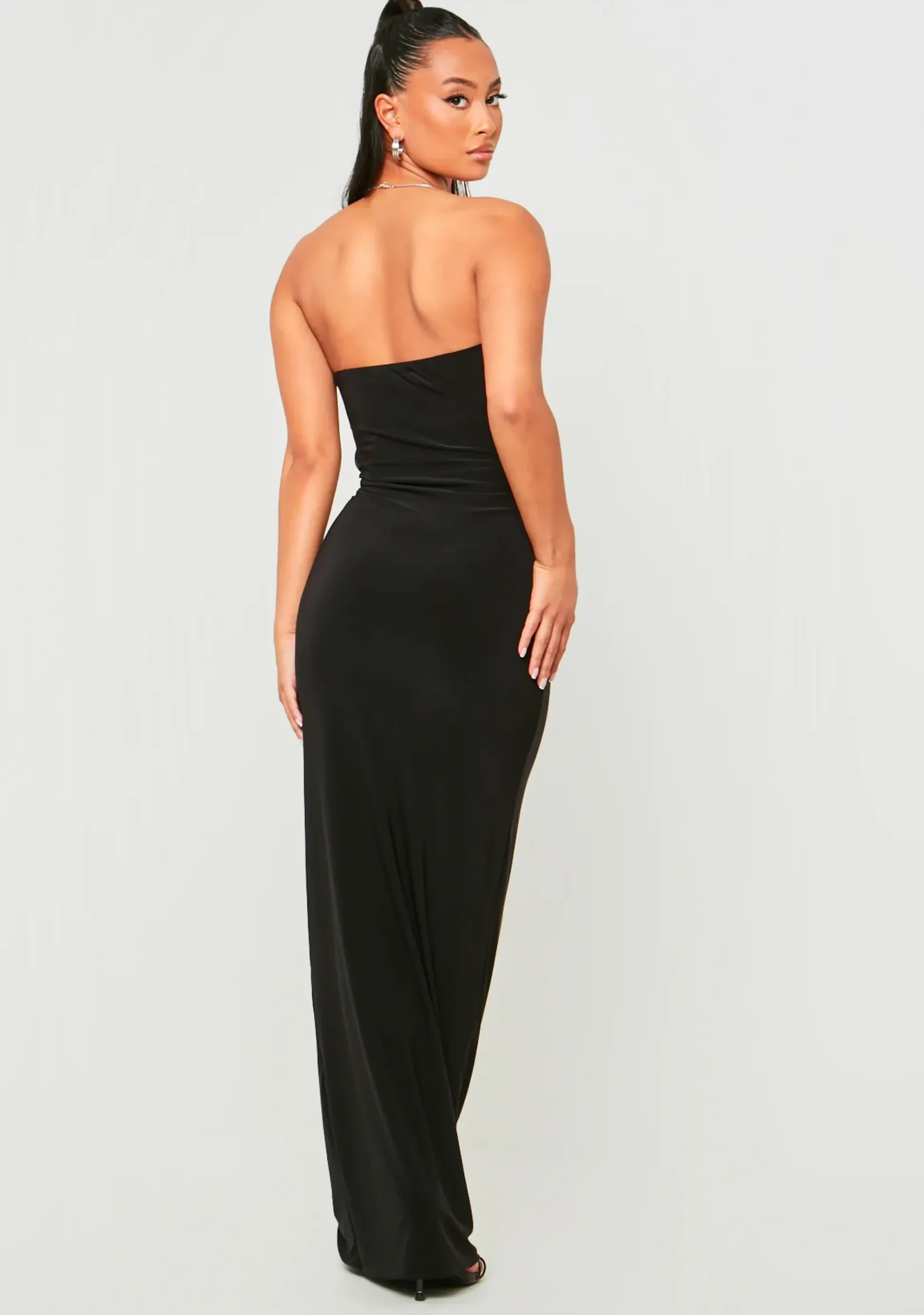 Clearance Sienna Black Double Layer Slinky Bandeau Cut Out Maxi Dress Women Dresses