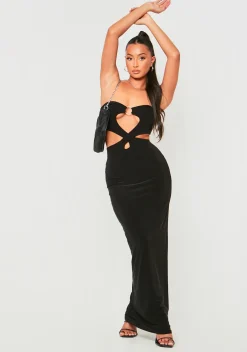 Clearance Sienna Black Double Layer Slinky Bandeau Cut Out Maxi Dress Women Dresses