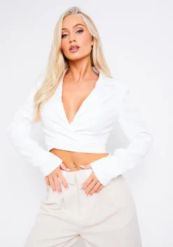Sienna White Wrap Cut Out Detail Cropped Blazer^Missy Empire Store