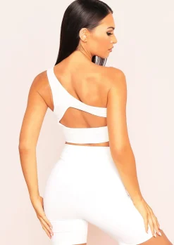 Siera Cream Missy Sport One Shoulder Cut Out Gym Top^Missy Empire Cheap