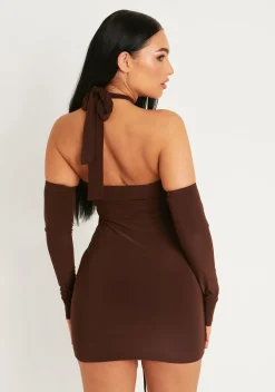 Online Simone Chocolate Cut Out Cold Shoulder Ruched Mini Dress Women Dresses