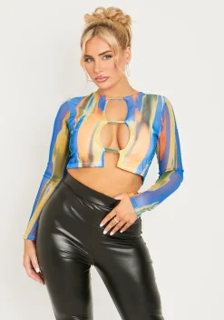 Siobhan Multi Print Mesh Overlay Top^Missy Empire Cheap