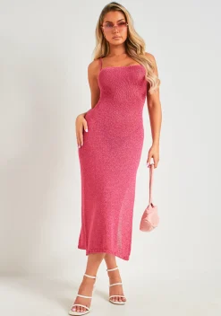 Cheap Skylar Pink Metallic Knit Midi Dress Women Dresses