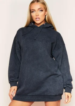 New Sofia Charcoal Acid Wash Oversized Hoodie Dress Women Loungewear