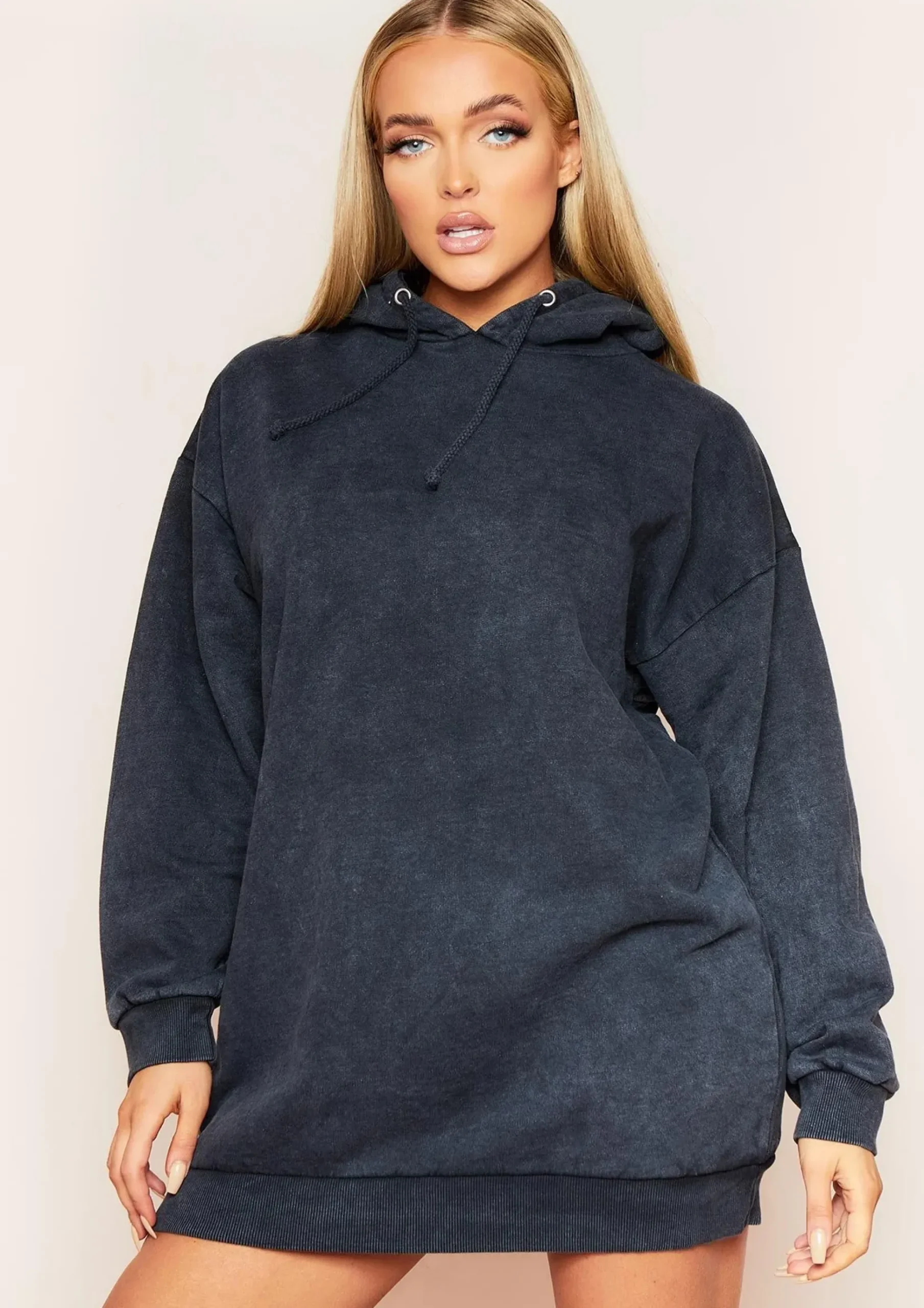 New Sofia Charcoal Acid Wash Oversized Hoodie Dress Women Loungewear