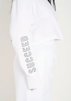 New Sofia White Black Succeed Slogan Cropped Sweatshirt Women Tracksuits