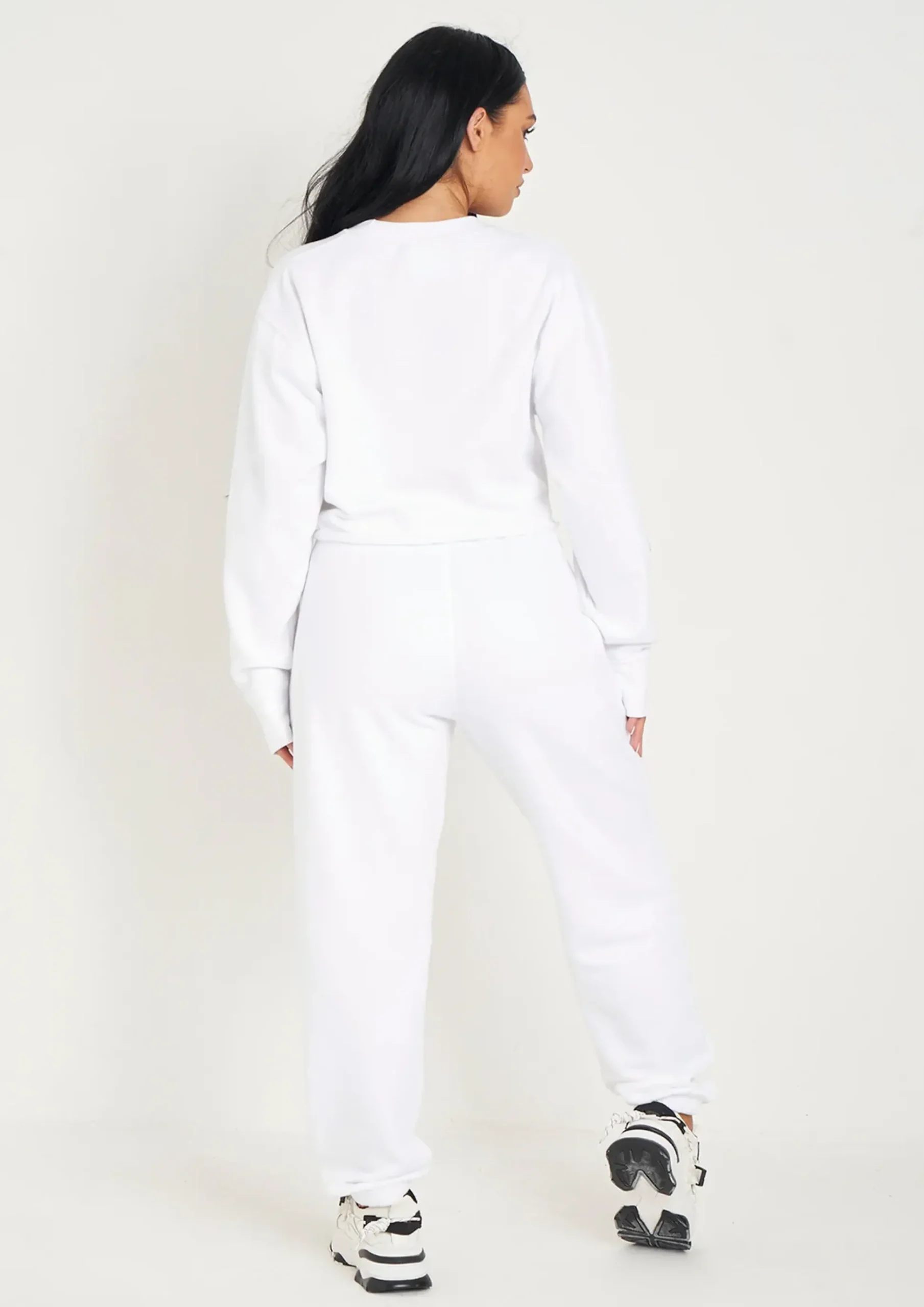 New Sofia White Black Succeed Slogan Cropped Sweatshirt Women Tracksuits