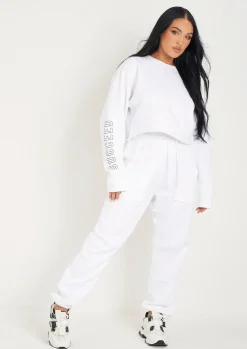 New Sofia White Black Succeed Slogan Cropped Sweatshirt Women Tracksuits