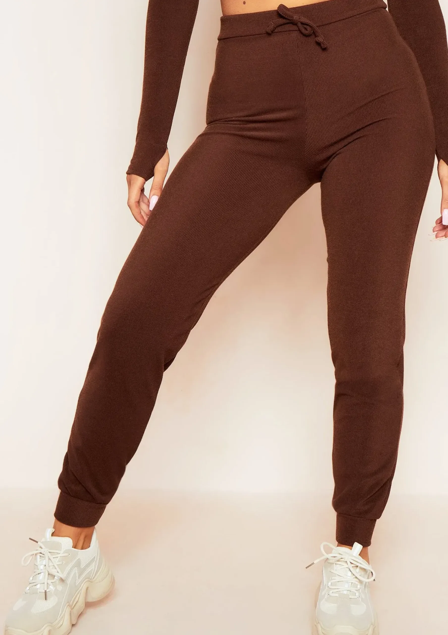 Shop Sophie Chocolate Soft Ribbed Drawstring Joggers Women Loungewear