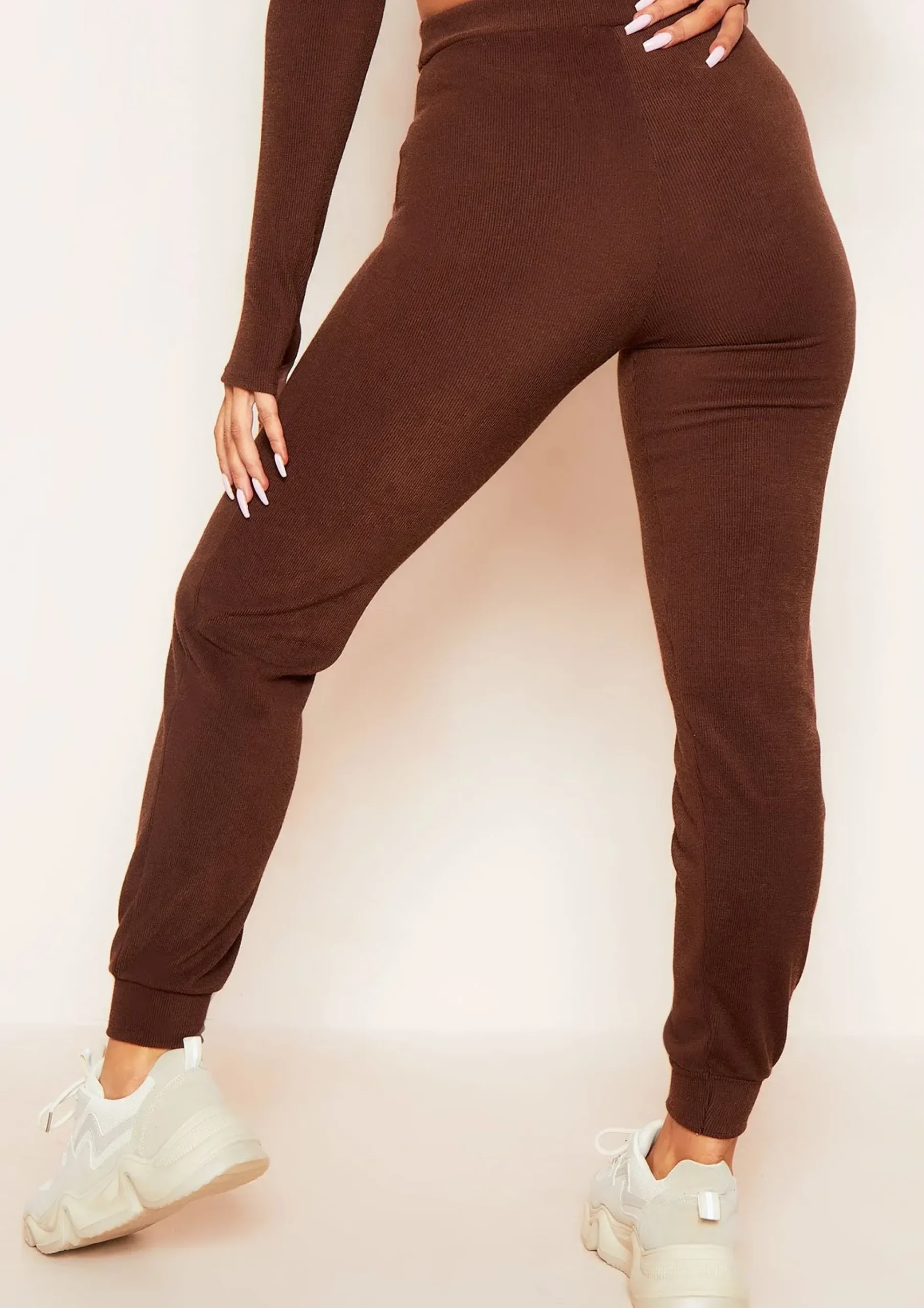Shop Sophie Chocolate Soft Ribbed Drawstring Joggers Women Loungewear