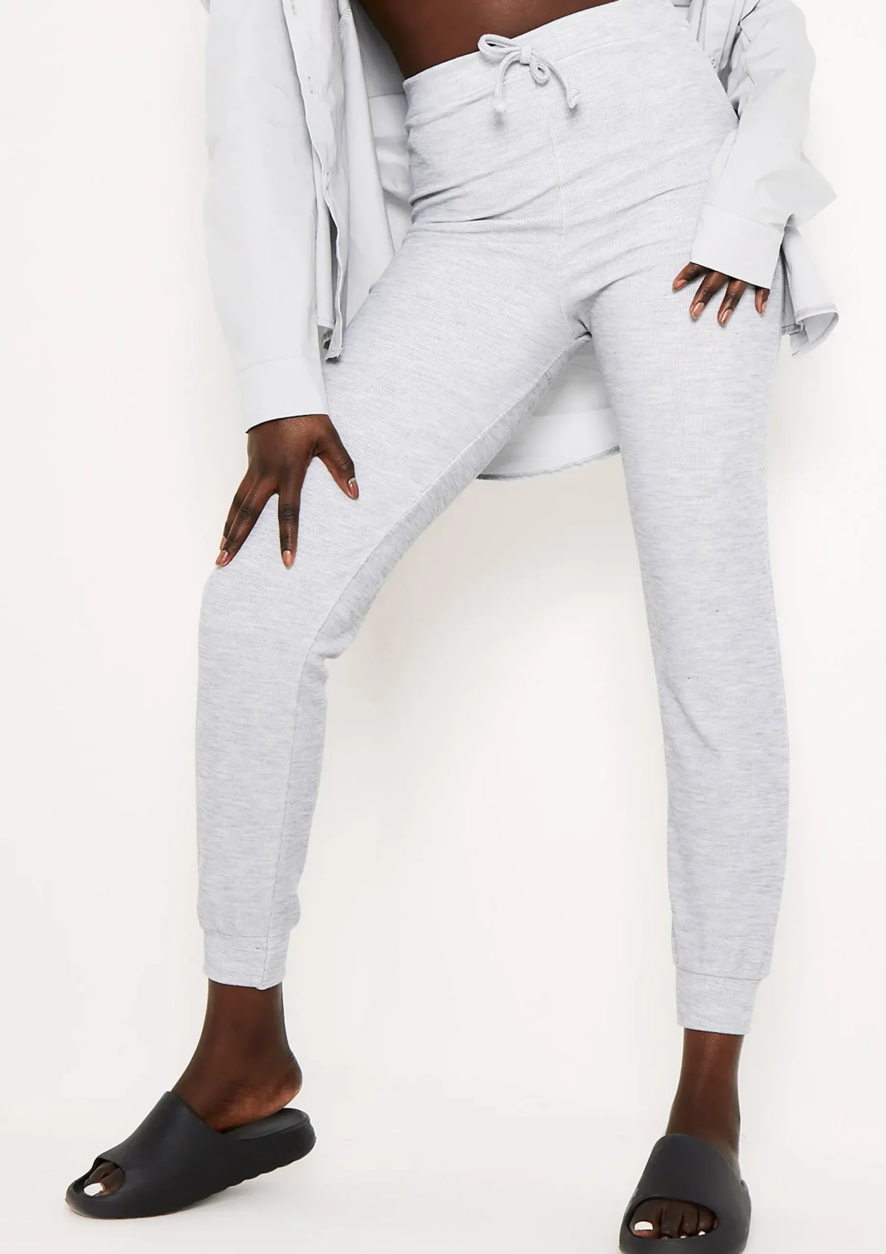 Discount Sophie Grey Soft Ribbed Drawstring Joggers Women Loungewear