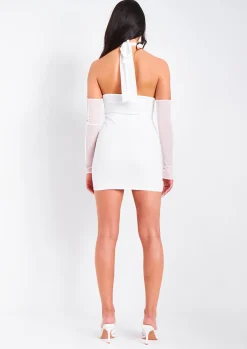 Store Sorcia Ivory Cross Halterneck Mesh Dress Women Dresses