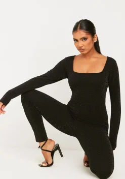 Sale Stacey Black Glitter Square Neck Jumpsuit Women Jumpsuits & Playsuits