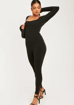 Sale Stacey Black Glitter Square Neck Jumpsuit Women Jumpsuits & Playsuits