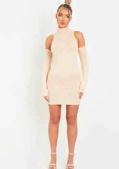 Discount Stacie Stone Laddered Knitted Mini Dress With Sleeves Women Dresses