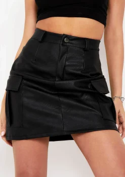 Stella Black Pu Pocket Detail Mini Skirt^Missy Empire Sale