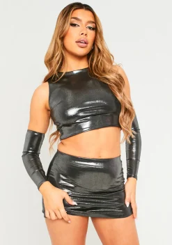 Stephanie Grey Metallic Micro Mini Skirt^Missy Empire New
