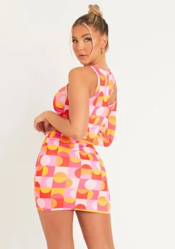 Stephanie Pink Geo Print One Shoulder Crop Top^Missy Empire Clearance